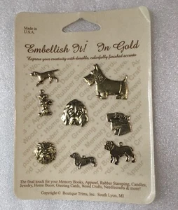 Boutique Times Dogs Embellish It 8 Accent Charms Antique Gold VINTAGE NEW - Picture 1 of 4