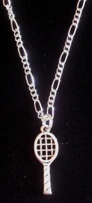 Ожерелье с теннисной ракеткой цепочка из чистого серебра 18 дюймов и окисленное матовое серебро - Изображение 1 из 2