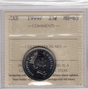 1999 P Canada 25 Cents Coin - ICCS MS65 - Picture 1 of 2