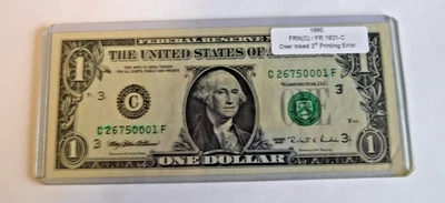 1995 $1 FRN - Over Inked 3rd Printing Error - Image 1 of 2