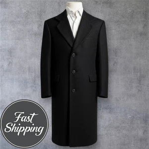 TUSCANO Oxford Vintage Mens Overcoat 42R Cashmere/Wool Charcoal Gray Coat - Picture 1 of 13