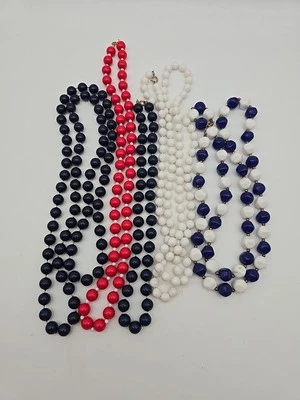 Vintage Red White & Blue Acrylic Beaded Necklace Lot/Set of 5 - Image 1 of 4