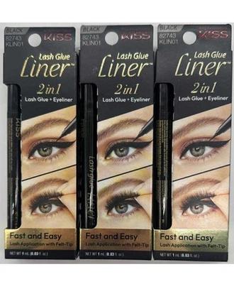 3x KISS Black Lash Glue Liner 2-in-1 Eyelash Adhesive Eyeliner Matte 82743 Black - Image 1 of 4