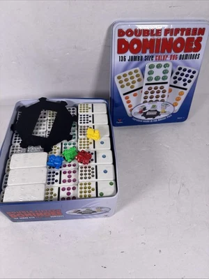 Cardinal Double 15 Fifteen Color Dot Collectors Dominoes Set Mexican Train 2006 - Image 1 of 4