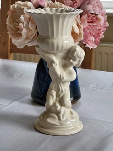 Vintage Cherub ornament candle holder cream child pillar gloss ceramic tea light - Picture 1 of 8