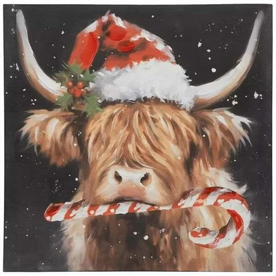 Christmas Highland Cow Canvas Print Wood Frame Hobby Lobby Viral - Image 1 of 2