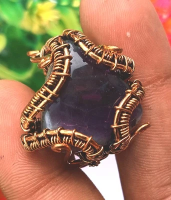 Аметист драгоценный камень кольцо размер 8 медная проволока Wrep 1шт элегантный ювелирных изделий подарок - Изображение 1 из 3