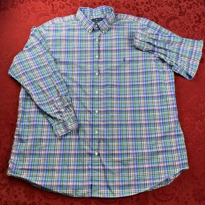 Ralph Lauren Shirt Mens 4XLT Oxford Blue Plaid Long Sleeve Button Preppy Classic - Image 1 of 4