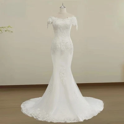 Elegant Off-Shoulder Wedding Dresses with Lace Details High-End Custom Gowns - Image 1 of 4