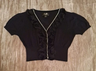 Ladies Black Silver Shrug Cropped Cardigan Cotton Short Sleeve Size S - Image 1 of 4