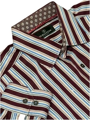 BUGATCHI Uomo 正装衬衫男式 XL 经典合身多色条纹翻盖袖口 — 第 1/4 张图片