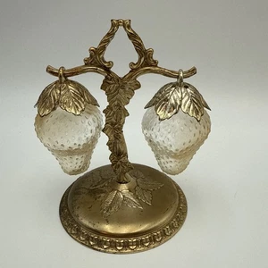 Vintage Glass Strawberry Salt And Pepper Shakers Japan Gold Clear Rare 1960s - Picture 1 of 6