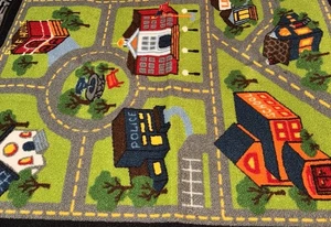 Alfombra de juego de ciudad para niños 58”x40” mapa de carreteras de la ciudad coche pista escuela policía bomberos - Imagen 1 de 11