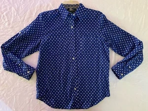 Lauren Ralph Lauren Petite Small Blue Polka Dot Shirt Blue & White Oxford Shirt - Picture 1 of 10