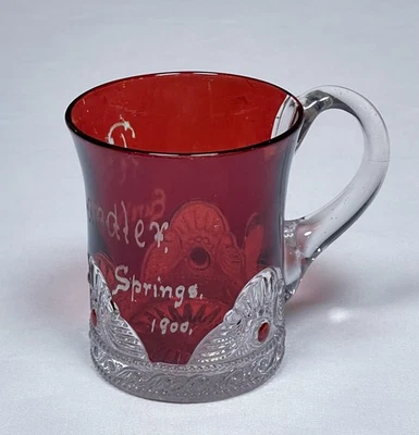 EAPG Ruby Stained US Glass Colorado Mug - RA Chandler Eureka Springs - 1900 - Image 1 of 4