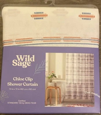 Wild Sage 72” x 72” "Chloe" Clip Multicolor Fabric Shower Curtain New In Package - Image 1 of 4