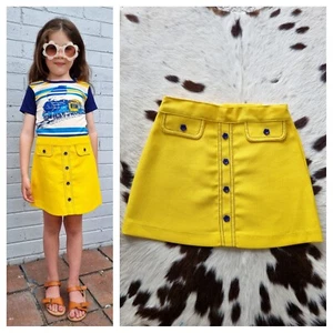 VTG 1960S DEADSTOCK YELLOW FLOWER POWER FLORAL BUTTON GIRLS SKIRT APPROX 2-3 YRS - Picture 1 of 12