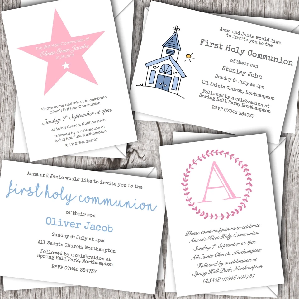 First Holy Communion Invitations Personalised ~ Boy & Girl Designs - Image 1 of 1