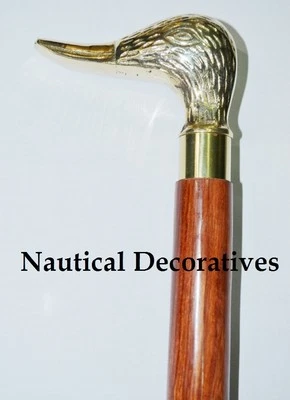 Bastón/mango de latón de 36" antiguo de latón en relieve de madera de pato  Foto 1 de 3