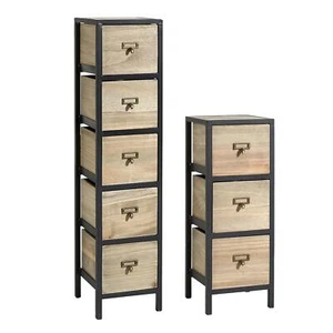 Chest 3/5 Drawers Tall Storage Unit Rustic Brown Metal Legs Home Fully Assembled - Picture 1 of 13