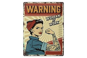 Blechschild Retro 30x40cm Pinup warning women at work Frau Deko Schild tin sign - Picture 1 of 5