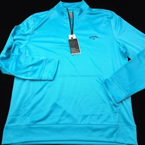 NEW! CALLAWAY GOLF 1/4 ZIP SWEATER -M- AQUA BLUE POLY PERFORMANCE STRETCH LISLE - Picture 1 of 12