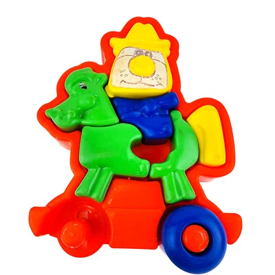Brinquedo quebra-cabeça plástico 3D cavalo cowboy robusto criança vintage incompleto - Imagem 1 de 4