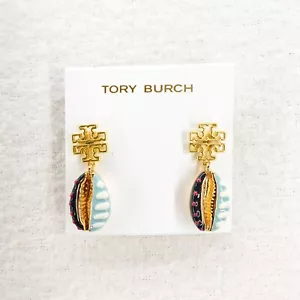 Tory Burch Women's Britten Enamel Shell Logo Drop Earrings Blue OS - Picture 1 of 12