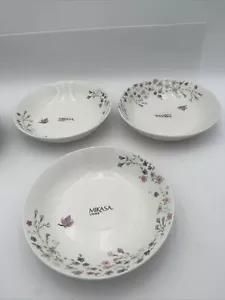 Set Of 3 mikasa living butterfly bloom 8” Pasta Bowl Soup Floral Cereal New - Picture 1 of 5