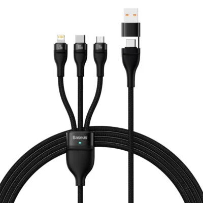 Baseus  100W 3 in 2 USB USB-C Micro USB Fast Charging Cable For iPhone Samsung - Image 1 of 4