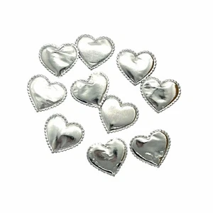 24-100 Silver Padded Fabric Heart Embellishments Craft Sewing Topper Scrapbook - Picture 1 of 1
