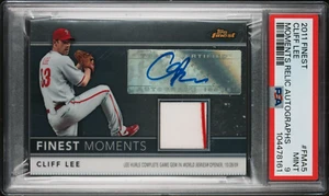 PSA 9! Tarjeta autógrafa CLIFF LEE 2011 TOPPS FINEST MOMENTS JERSEY RELIQUIA/274 - Imagen 1 de 2