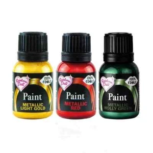 Edible Paint Set Christmas Baking Rainbow Dust Light Gold, Red, Holly Green - Picture 1 of 7