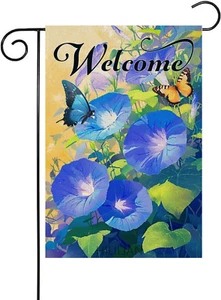 Morning Glory Welcome Garden Flag Double Sided, House Yard Outdoor Small Decor,S - Picture 1 of 7