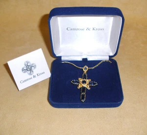 Jacqueline Kennedy Sapphire Cross Pendant Necklace by Camrose & Kross w/ Paper - Picture 1 of 6