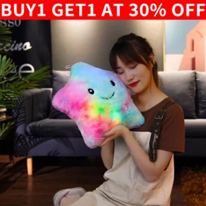 24cm LED Luminous Light Pillow Smile Star Throw Pillows Glow Plush Waist Cushion - Picture 1 of 11