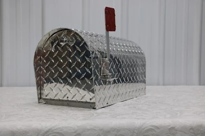 Heavy Duty Diamond Plate Aluminum Mailbox Large Size with Round Top 9" X 10" - Image 1 of 4