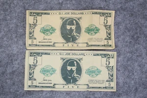 1992 & 1993 G.I JOE $5 OFFICIAL COMBAT PAY DOLLARS note bill snake eyes five - Picture 1 of 2