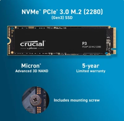 Crucial P3 Plus 1TB PCIe Gen4x4 3D NAND NVMe M.2 SSD 500GB 1TB 2TB, up to 5000MB - Image 1 of 3