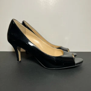 Womens COLE HAAN Air Lainey Black Leather Peep Toe Heels / Size 7.5 Medium - Picture 1 of 8