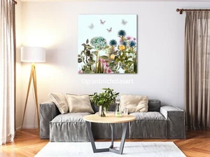 LARGE CANVAS WALL ART BEAUTIFUL BLUE YELLOW GREEN BUTTERFLY ZEN PICTURE PRINT - Picture 1 of 4