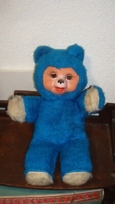 alter DDR Bär mit Gummigesicht Plüschtier 70er Jahre  ca 30 cm - Bild 1 von 3