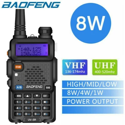 Baofeng UV-5R 8W Dual-Band UHF VHF 2-Way Radio Walkie Talkie High Power Version - Image 1 of 4