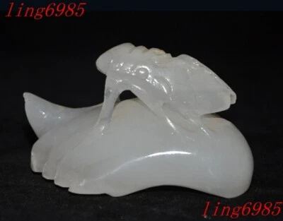 3.2" China Antigua Escultura Jade Blanco Natural Feng Shui Animal Cicada Estatua Foto 1 de 4