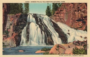 Vintage Gibbon Falls Yellowstone Nationalpark Leinen Postkarte - Bild 1 von 2