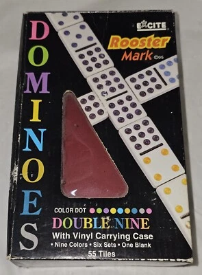 (NEW) Rooster Mark Color Dot Double Nine Dominoes with Vinyl Carrying Case - Image 1 of 4