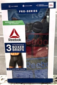 Reebok Mens Pro Series Performance Boxer Briefs 3 Pack Extended Length Size 3XL - Picture 1 of 2