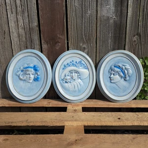 Set of 3 Erma Gilliland Duncan 1909 & 1910 Vintage Blue Replica Wall Cameos - Picture 1 of 5