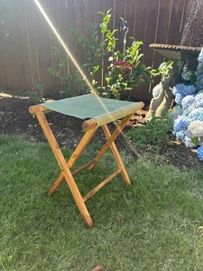 Peerless Tucker Duck & Rubber Vintage Wood Folding Camp Stool - Picture 1 of 6