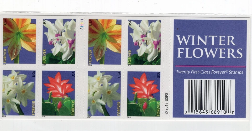 2014 Forever Winter Flowers Complete Booklet, Scott #4865b, Mint NH - Image 1 of 1